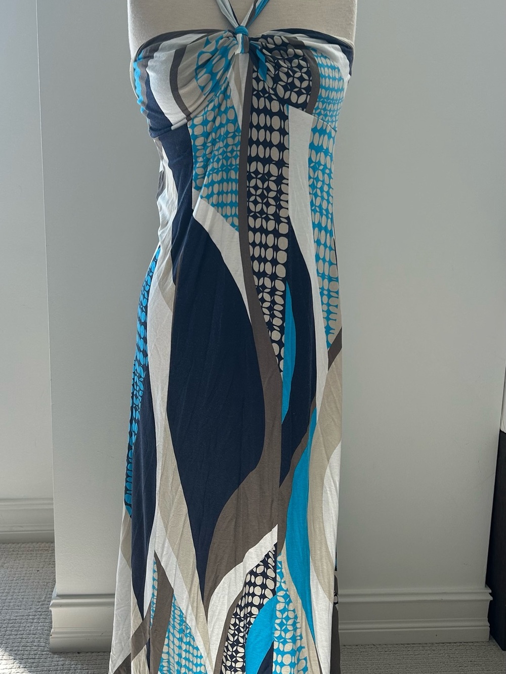 United Colors Of Benetton Strapless Maxi Dress in Blue, White & Tan